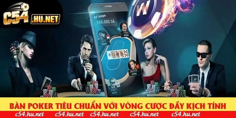 Bàn poker tiêu chuẩn với vòng cược đầy kịch tính